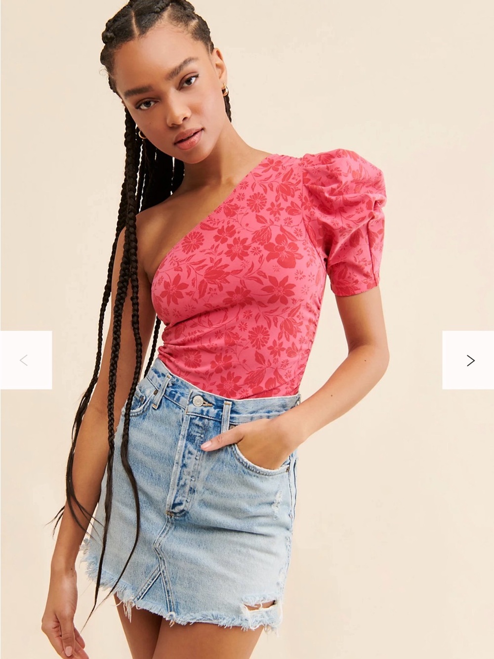 Free People Somethin Bout You Hot Pink Floral One-Shoulder Bodysuit